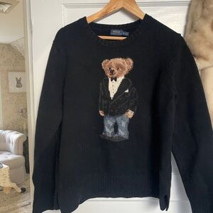 Ralph Lauren Black Sweater with Bear Design Polo Xl Womens